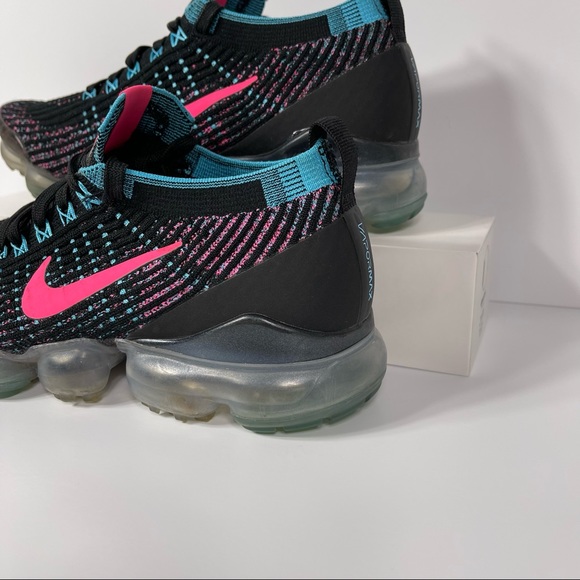 NIKE AIR VAPORMAX FLYKNIT 3 BLACK HYPER PINK BALTIC BLUE WOMENS RUNNING SHOES SI - Picture 9 of 10